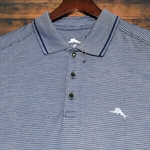 Tommy Bahama Men's Coastline Polo Shirt Size Small Navy Blue Striped NWOT